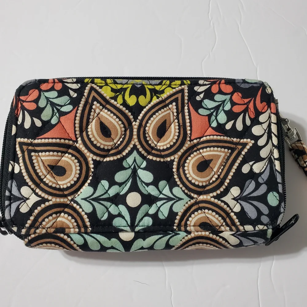 Vera Bradley Black Multi Quilted Wristlet Wallet with Floral Paisley Print - Picture 7 of 16